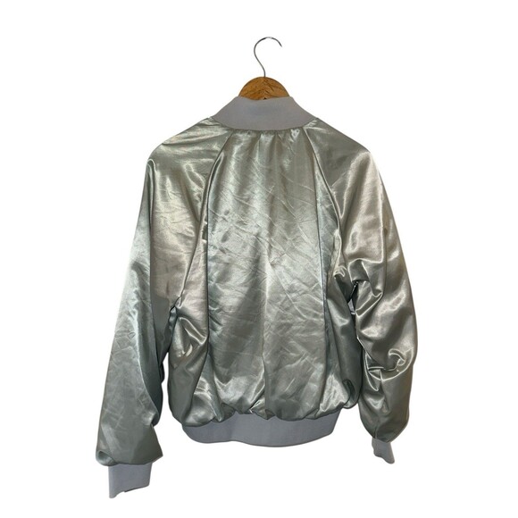 Vintage Karington Satin Bomber Jacket Silver USA Humphreys Sawmill Medium - Picture 13 of 16